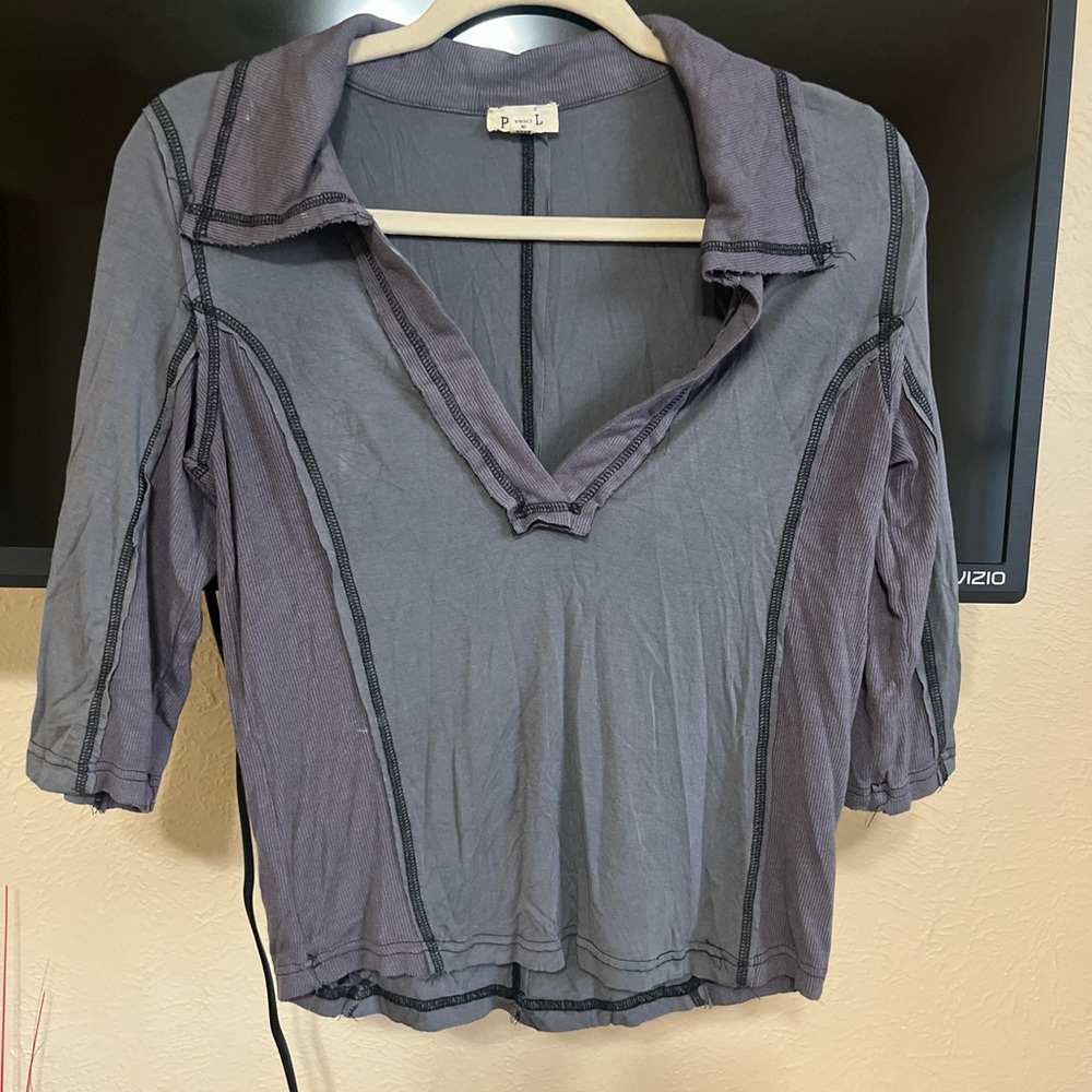 POL Women's Heather Gray V-Neck 3/4 Sleeve Tunic Top
